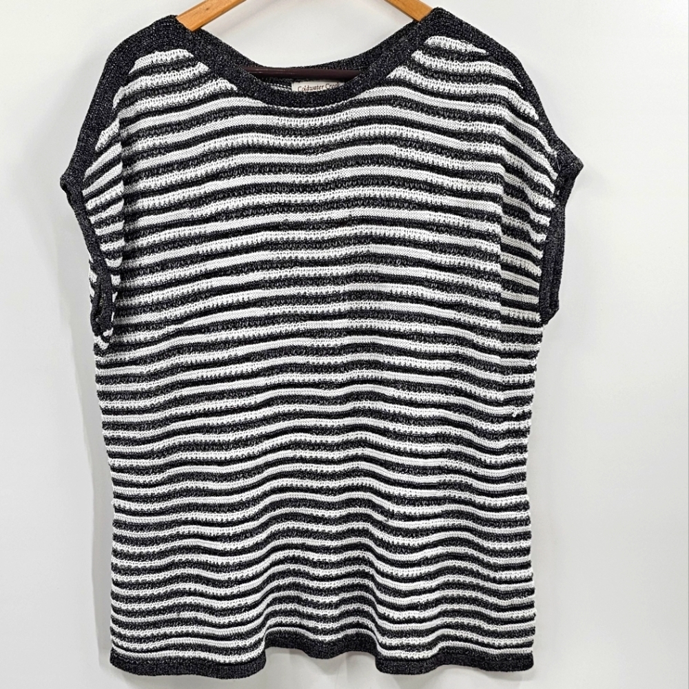 Coldwater Creek Striped Sweater Blouse Vest Gray White SIze 2X